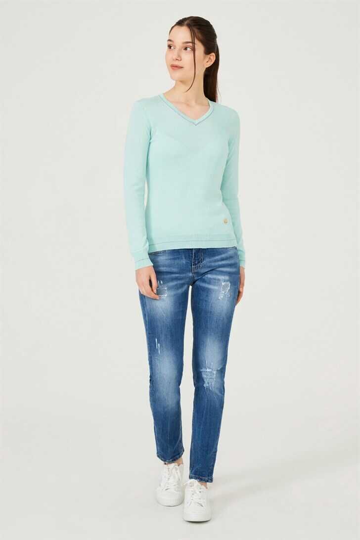 Kadın V yaka Triko Kazak - 7