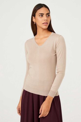 Kadın V yaka Triko Kazak - 2