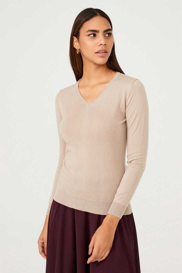 Kadın V yaka Triko Kazak - 2