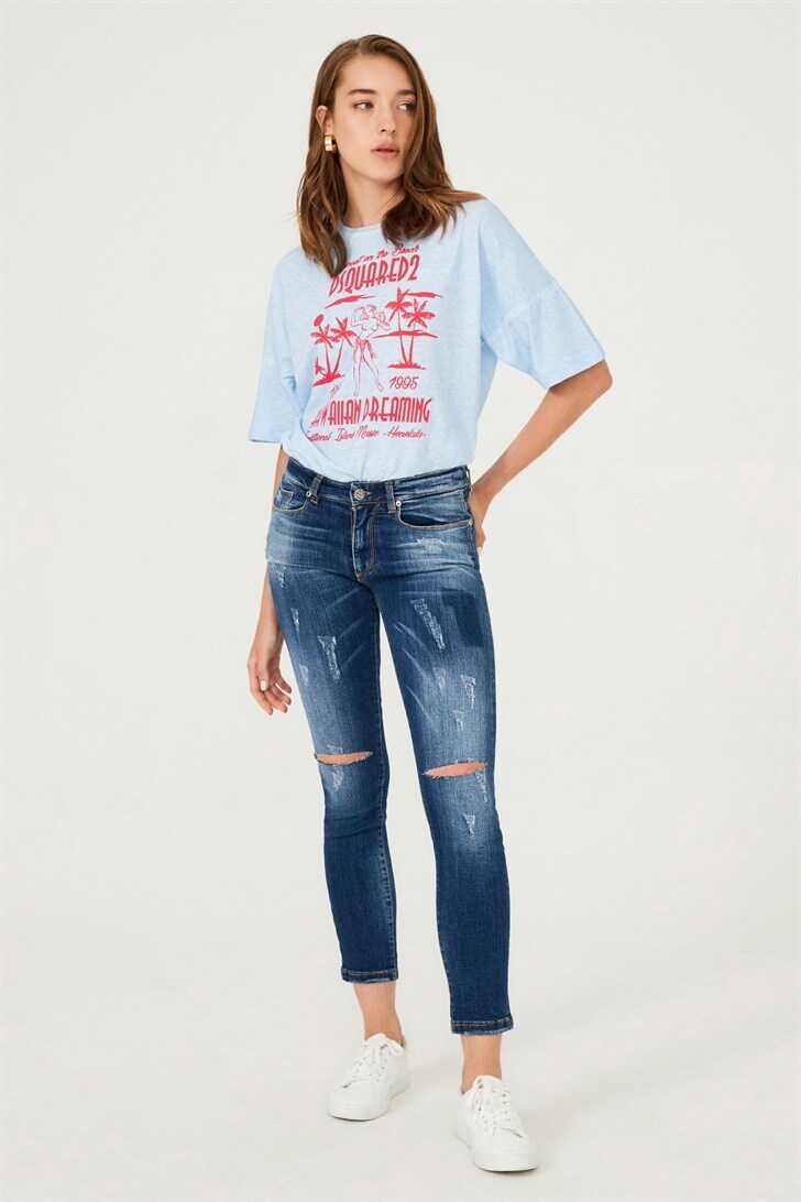 Kadın Yırtık Detay Jeans - 1