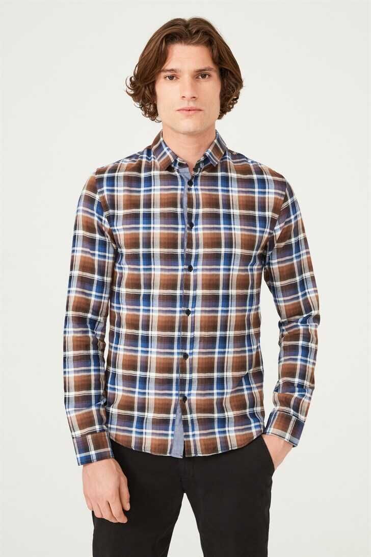 Kareli Uzun Kollu Erkek Gömlek - 1