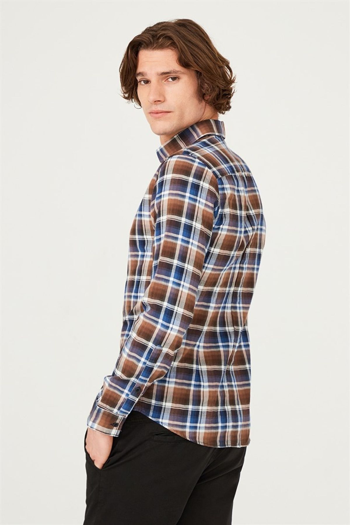 Kareli Uzun Kollu Erkek Gömlek - 7