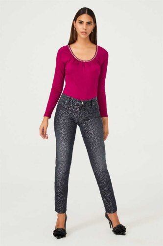 Leopar Desenli Kadın Jeans - 5