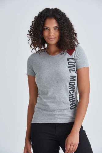 Love Moschino Bisiklet Yaka Logolu Kadın T-Shirt - 1