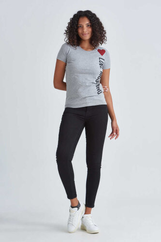 Love Moschino Bisiklet Yaka Logolu Kadın T-Shirt - 2