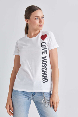 Love Moschino Bisiklet Yaka Logolu Kadın T-Shirt - 1