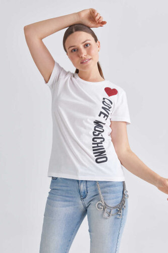 Love Moschino Bisiklet Yaka Logolu Kadın T-Shirt - 3
