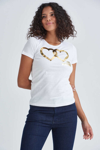 Love Moschino Logolu Bisiklet Yaka Kadın T-Shirt - 1