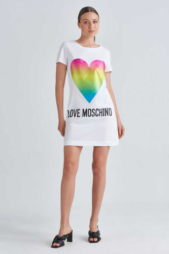 Love Moschino Renkli Kalp Baskılı Kadın Elbise - 3