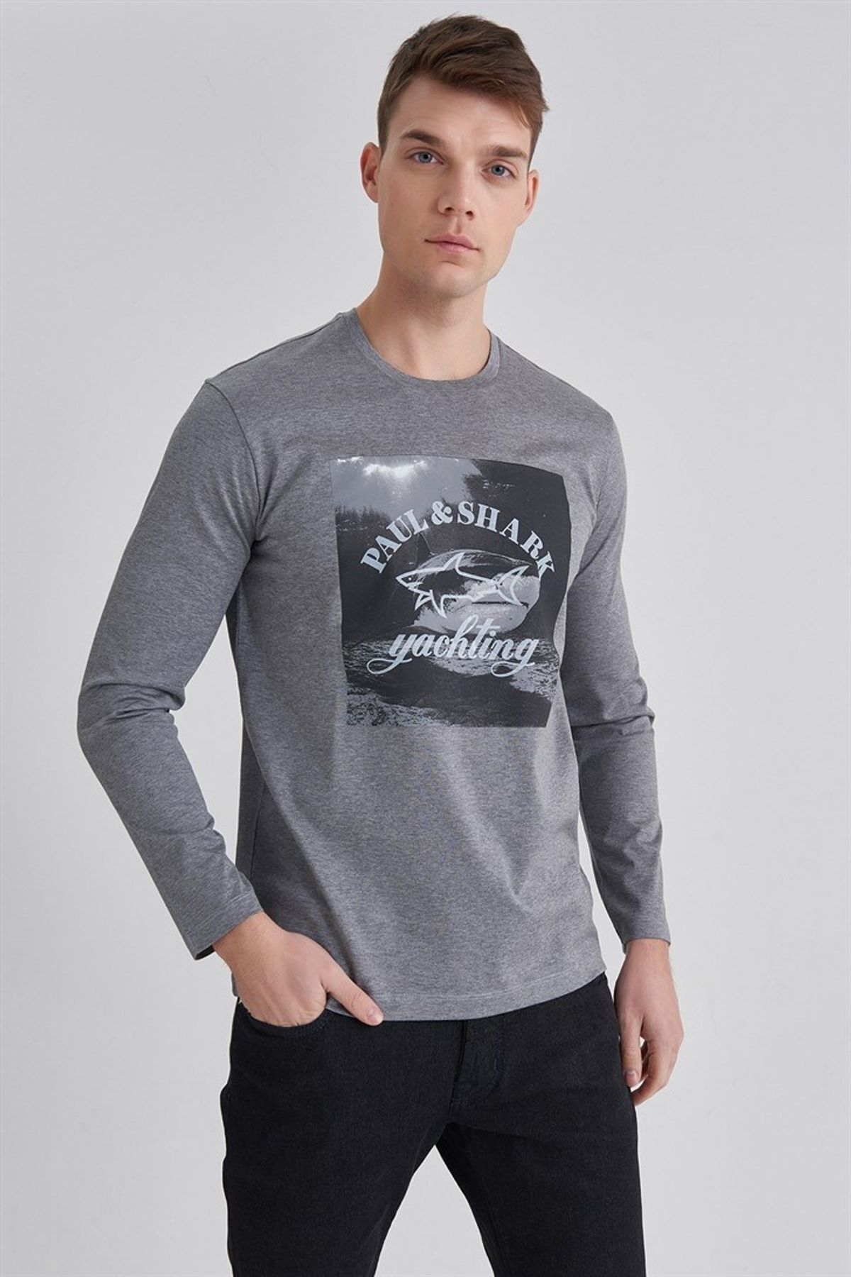 Paul&Shark Erkek Bisiklet Yaka Baskılı T-Shirt - 5