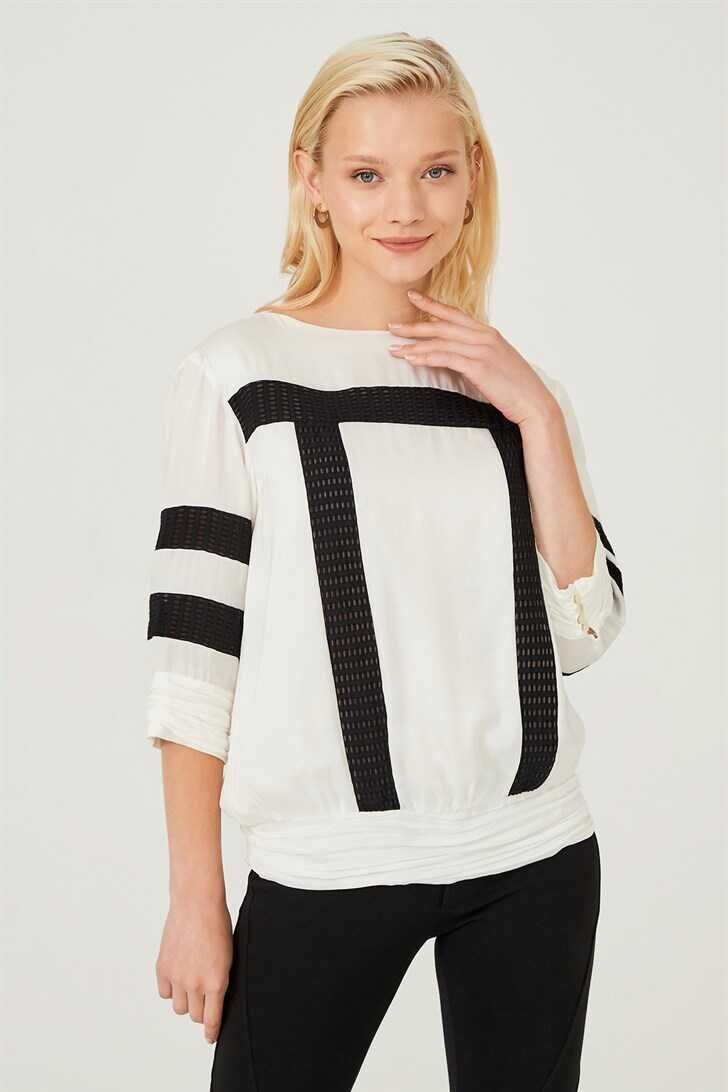 Siyah Şerit Detaylı Kadın Bluz - 1