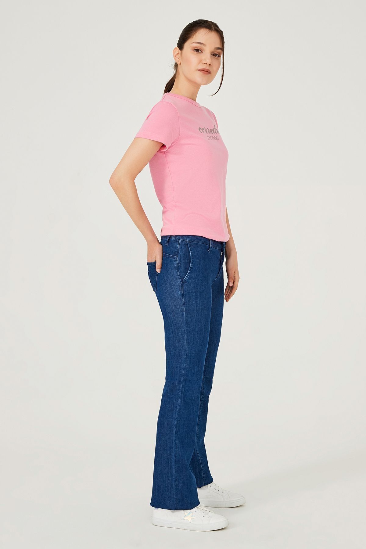 Trussardi Jeans Düşük Bel Bol Paça Kadın Jean Pantolon - 7