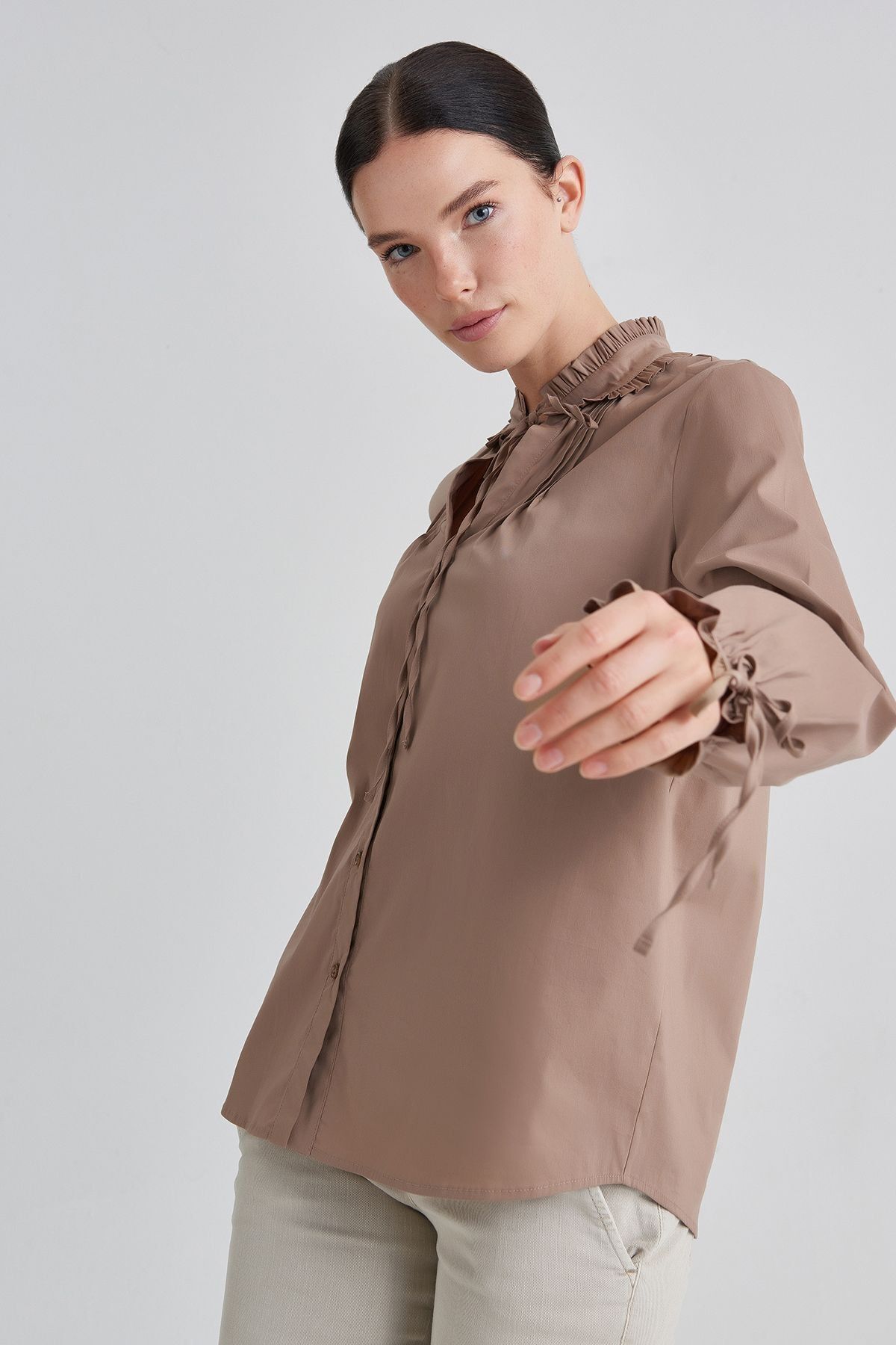 Trussardi Kadın Fırfır Yaka Kadın Gömlek - 5
