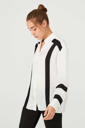 Trussardi Kadın Siyah Şerit Detaylı Gömlek - 4