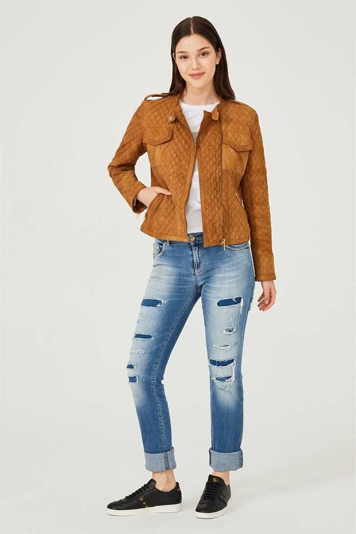Trussardi Kadın Süet Fermurarlı Mont - 4