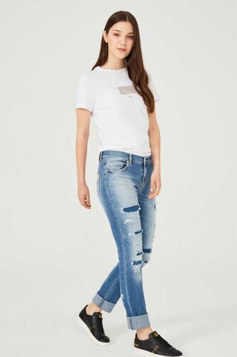 Versace Jeans Yırtık Detaylı Kadın Jeans - 5