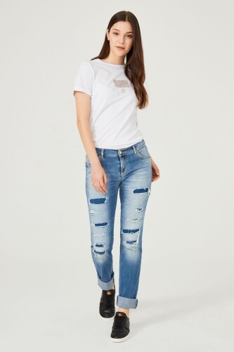 Versace Jeans Yırtık Detaylı Kadın Jeans - 9