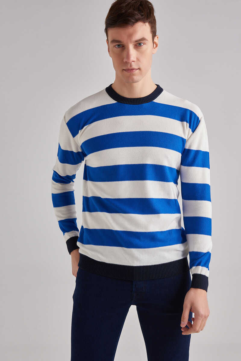 Woolrich Çizgili Bisiklet Yaka Kazak - 1