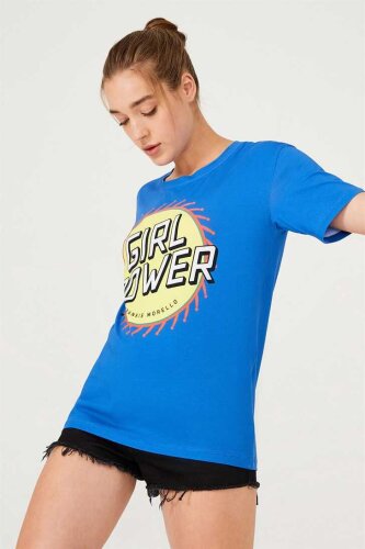 Yazılı Bisiklet Yaka Kadın T-Shirt - 3