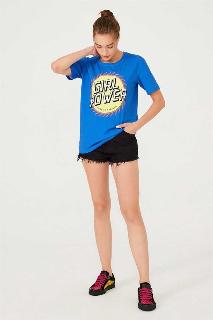 Yazılı Bisiklet Yaka Kadın T-Shirt - 5