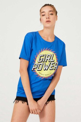 Yazılı Bisiklet Yaka Kadın T-Shirt - 8