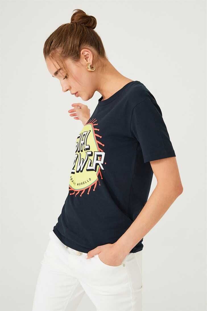 Yazılı Bisiklet Yaka Kadın T-Shirt - 2