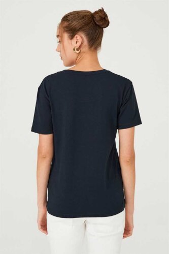 Yazılı Bisiklet Yaka Kadın T-Shirt - 4