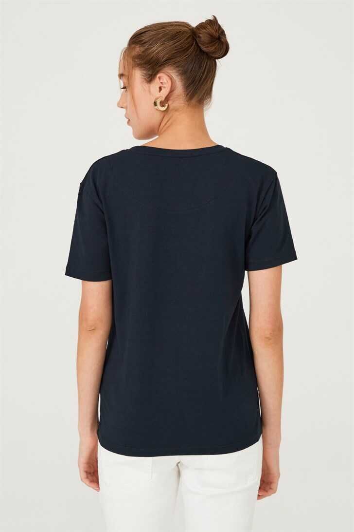 Yazılı Bisiklet Yaka Kadın T-Shirt - 4