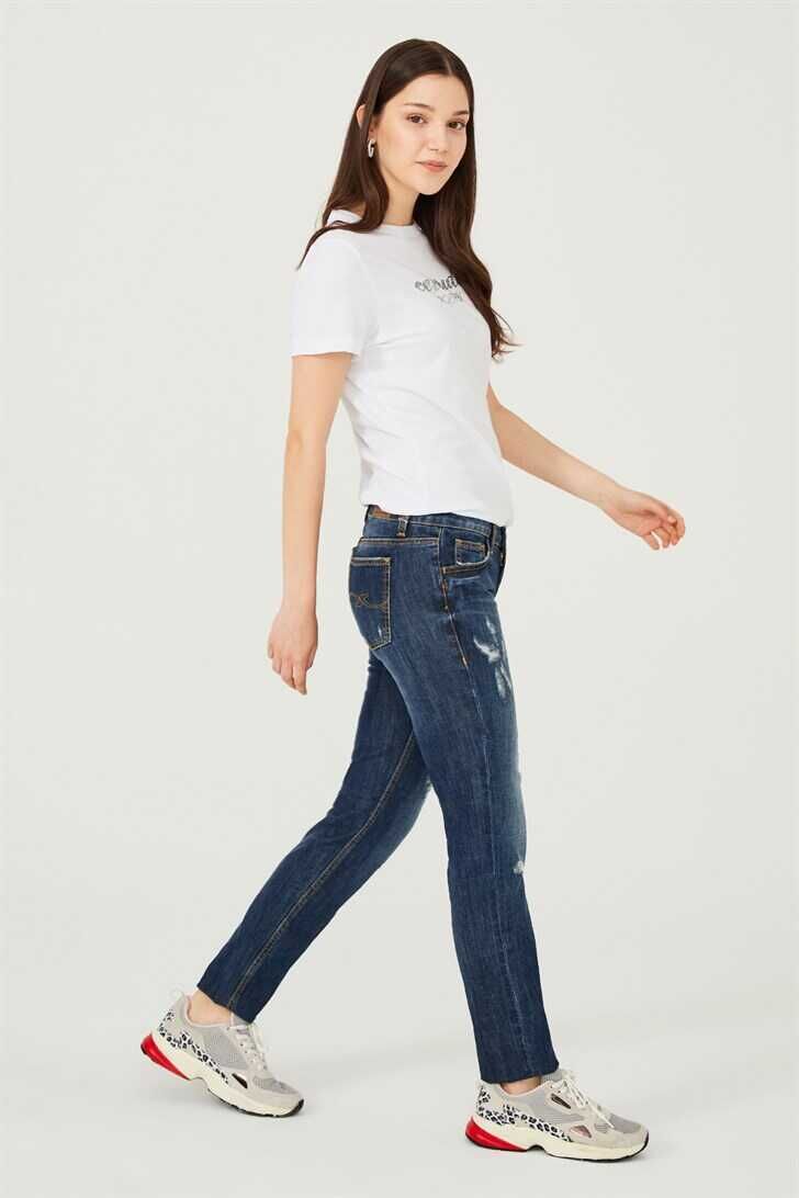 Yırtık Detaylı Normal Kesim Kadın Jean Pantolon - 3