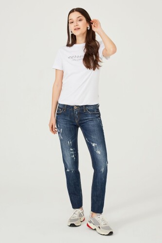 Yırtık Detaylı Normal Kesim Kadın Jean Pantolon - 6