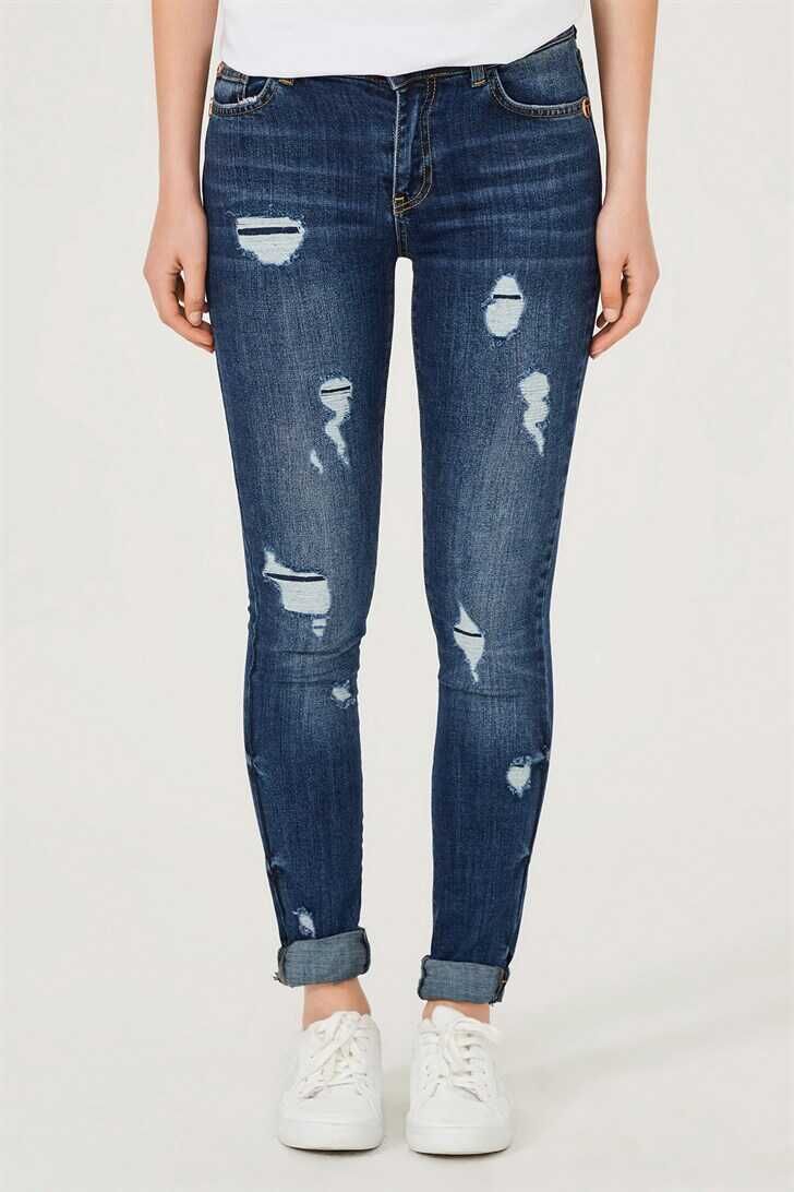 Yırtrık Dar Paça Kadın Jeans - 1