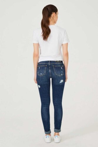 Yırtrık Dar Paça Kadın Jeans - 6