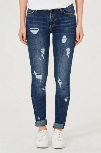 Yırtrık Dar Paça Kadın Jeans - 8